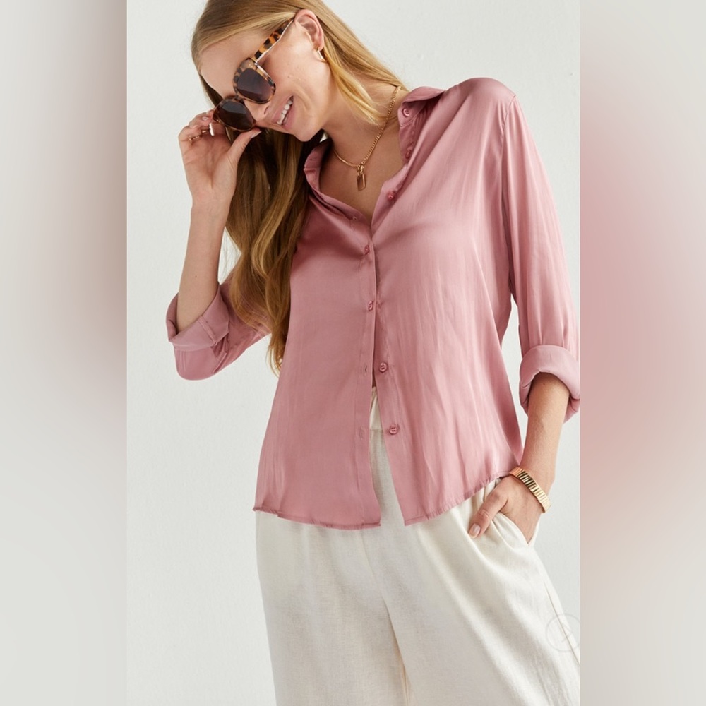 Francesca's NWT Kloie Satin Button Down Blouse - Mauve
